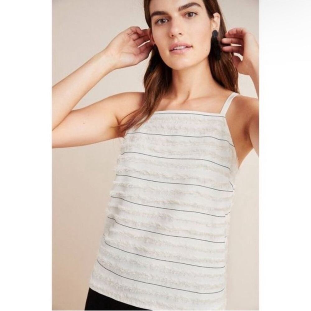 Anthropologie Maeve Quinn Fringe Blouse Tank Top Cream Size 10